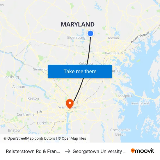 Reisterstown Rd & Franklin Blvd Sb to Georgetown University Law Center map