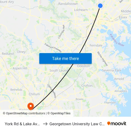 York Rd & Lake Ave Sb to Georgetown University Law Center map