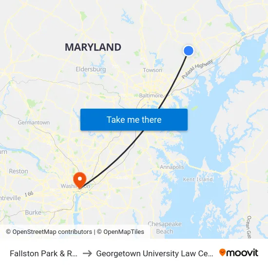 Fallston Park & Ride to Georgetown University Law Center map