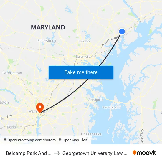 Belcamp Park And Ride to Georgetown University Law Center map