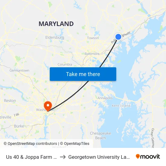 Us 40 & Joppa Farm Rd Wb to Georgetown University Law Center map