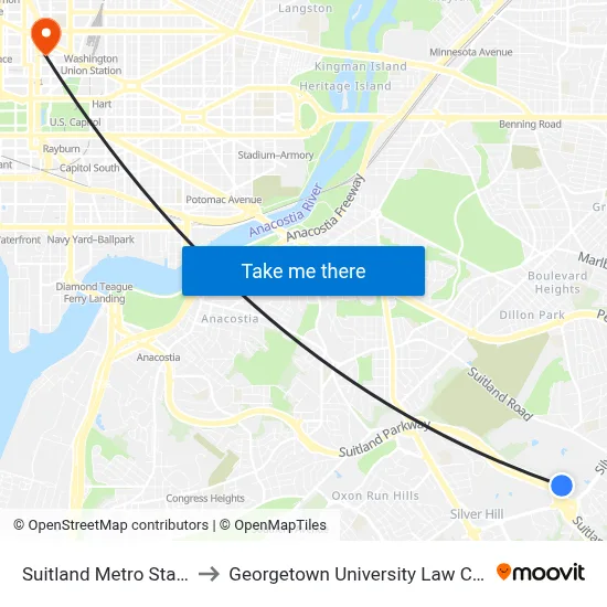 Suitland Metro Station to Georgetown University Law Center map