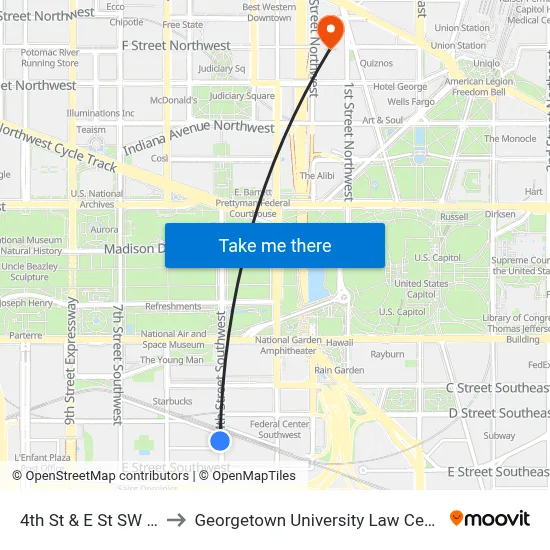 4th St & E St SW Sb to Georgetown University Law Center map