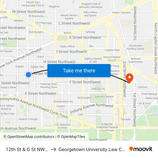 12th St & G St NW Nb to Georgetown University Law Center map