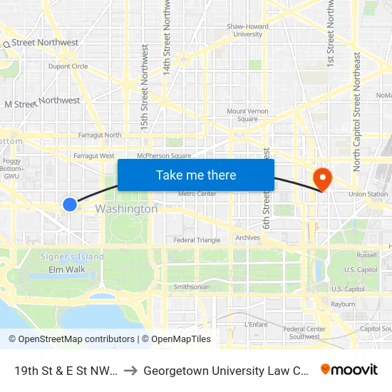19th St & E St NW Sb to Georgetown University Law Center map
