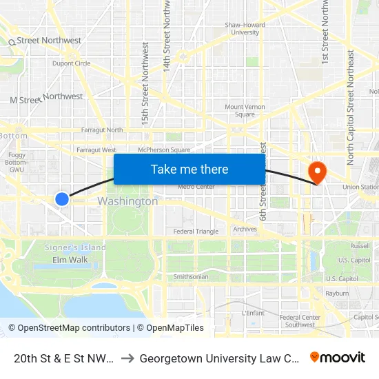 20th St & E St NW Nb to Georgetown University Law Center map