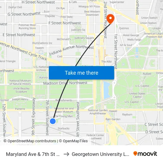 Maryland Ave & 7th St SW FS Eb to Georgetown University Law Center map