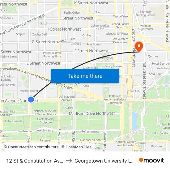 12 St & Constitution Ave NW Nb to Georgetown University Law Center map