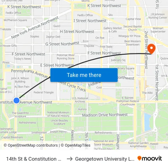 14th St & Constitution Ave NW Sb to Georgetown University Law Center map
