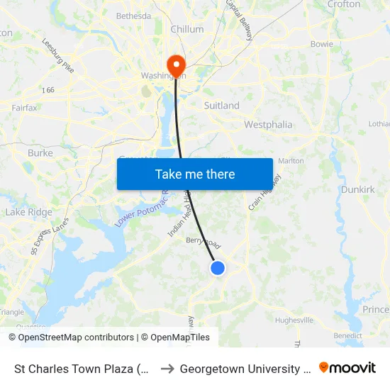 St Charles Town Plaza (J.C. Penney) to Georgetown University Law Center map