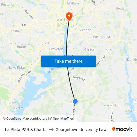 La Plata P&R & Charles Co to Georgetown University Law Center map
