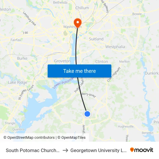 South Potomac Church & Us 301 to Georgetown University Law Center map