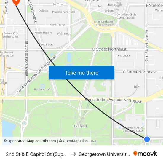 2nd St & E Capitol St (Supreme Court) Sb to Georgetown University Law Center map