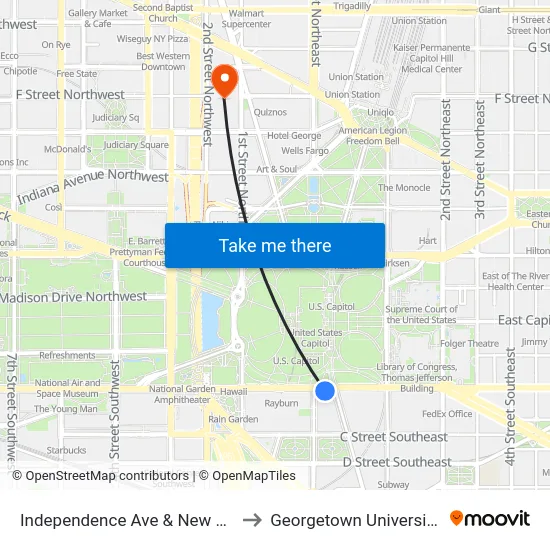 Independence Ave & New Jersey Ave SE Eb to Georgetown University Law Center map