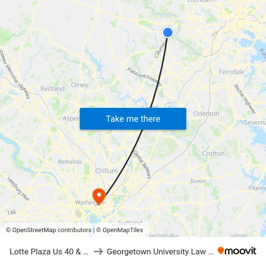Lotte Plaza Us 40 & Us 29 to Georgetown University Law Center map