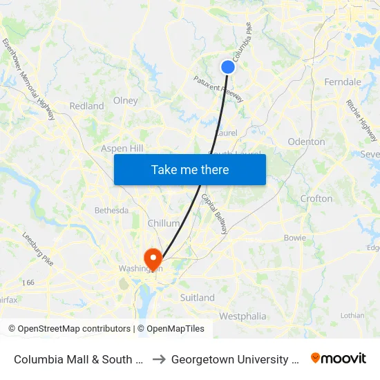 Columbia Mall & South Ring Rd Eb to Georgetown University Law Center map