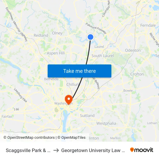 Scaggsville Park & Ride to Georgetown University Law Center map