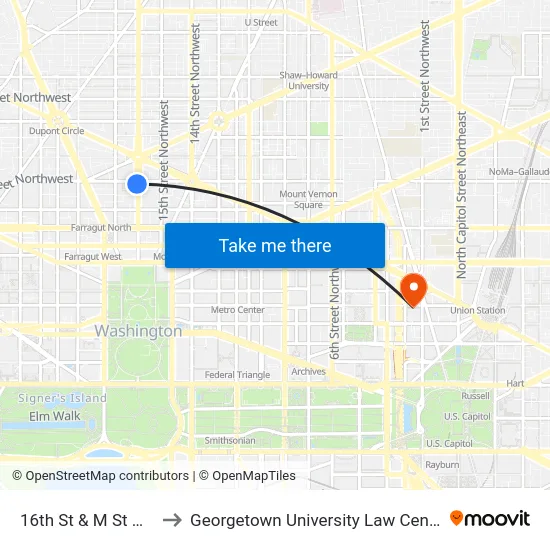 16th St & M St NW to Georgetown University Law Center map