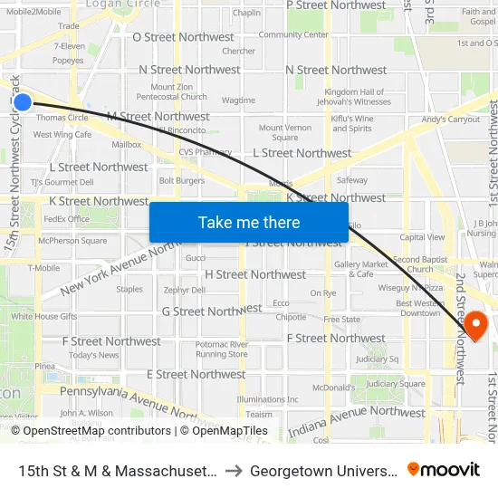 15th St & M & Massachusetts Ave NW Mid Nb to Georgetown University Law Center map