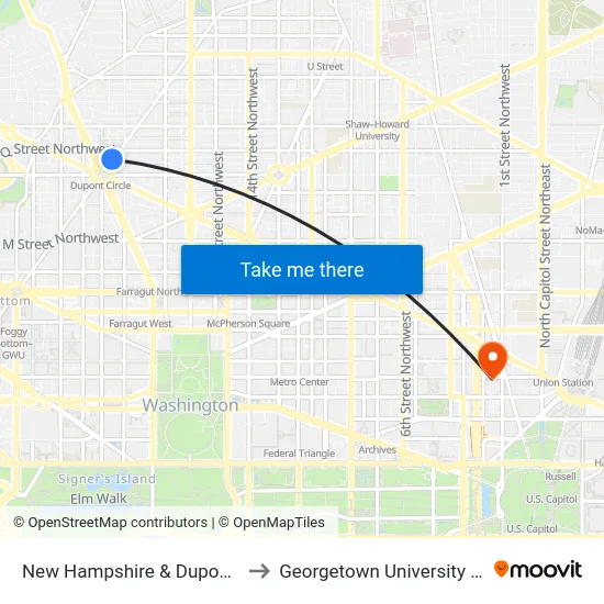 New Hampshire & Dupont Cir NW Sb to Georgetown University Law Center map