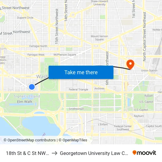 18th St & C St NW Nb to Georgetown University Law Center map