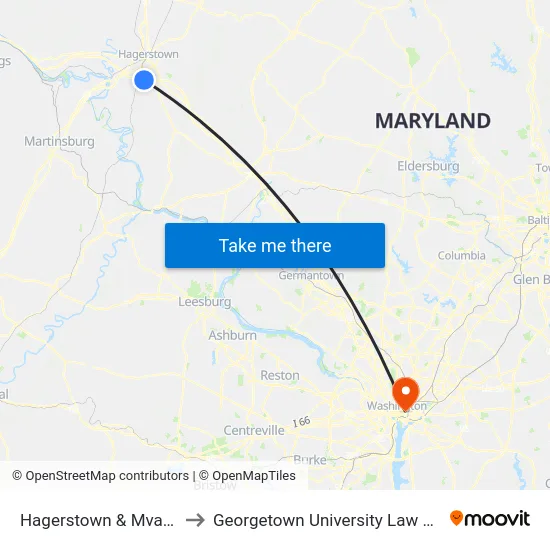 Hagerstown & Mva P&R to Georgetown University Law Center map
