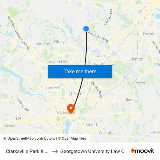 Clarksville Park & Ride to Georgetown University Law Center map