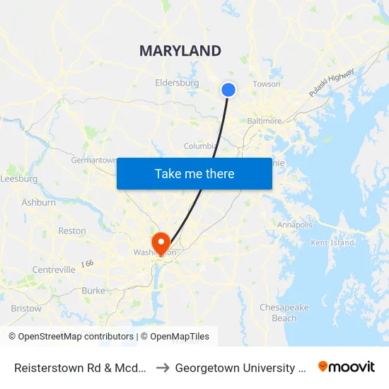 Reisterstown Rd & Mcdonough Rd to Georgetown University Law Center map