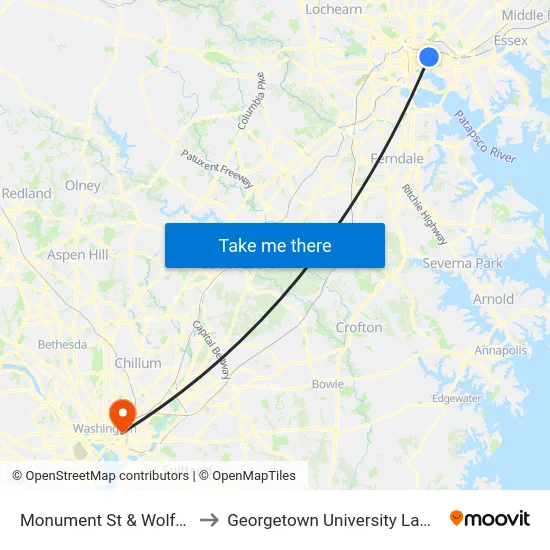 Monument St & Wolfe St Eb to Georgetown University Law Center map