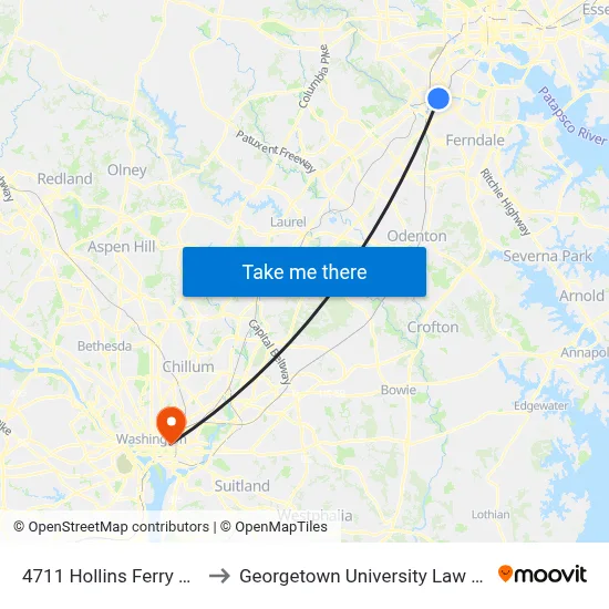 4711 Hollins Ferry Rd Eb to Georgetown University Law Center map