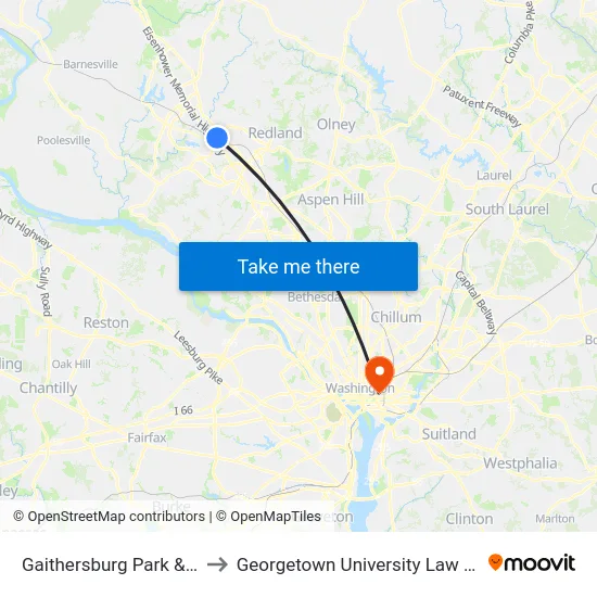 Gaithersburg Park & Ride to Georgetown University Law Center map