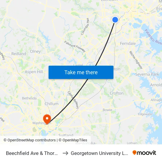 Beechfield Ave & Thornfield Ave to Georgetown University Law Center map