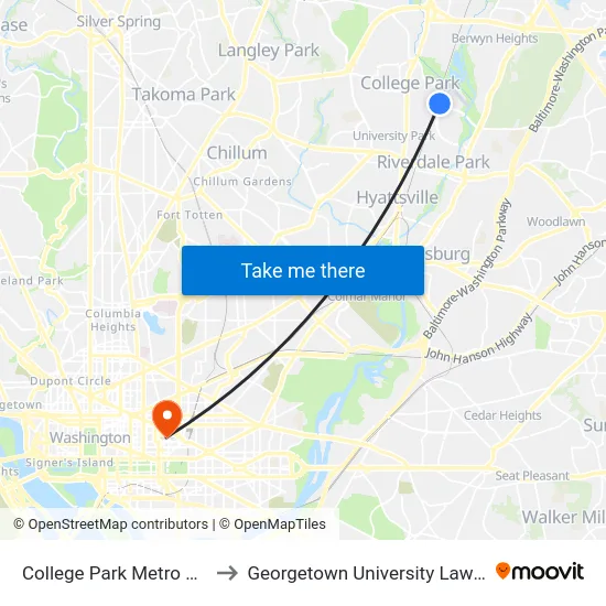 College Park Metro Station to Georgetown University Law Center map