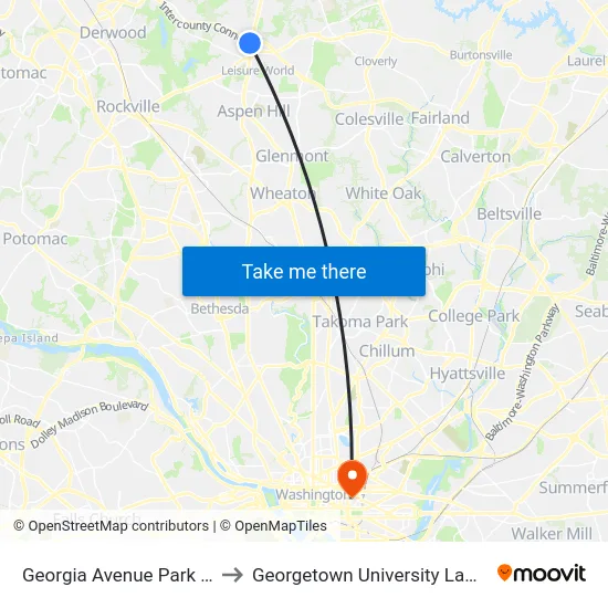 Georgia Avenue Park & Ride to Georgetown University Law Center map