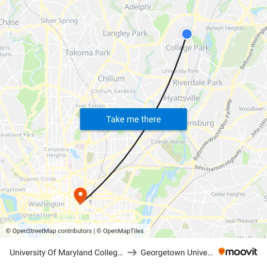 University Of Maryland College Park (Stadium Dr.) Nb to Georgetown University Law Center map