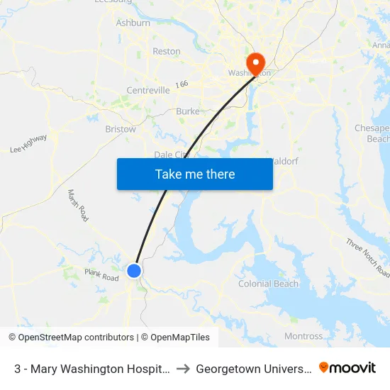 3 - Mary Washington Hospital (Main Entrance) to Georgetown University Law Center map