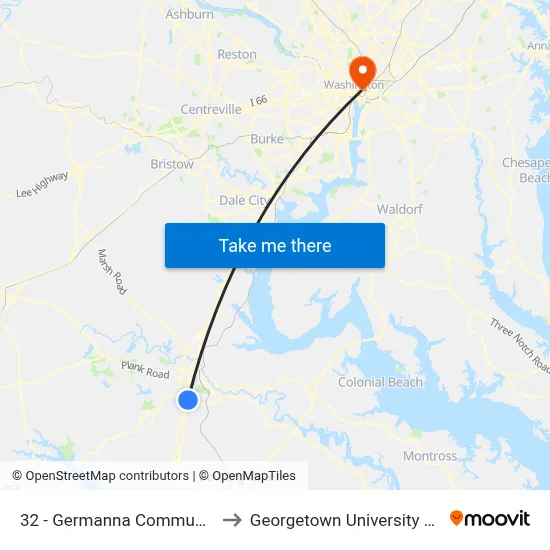 32 - Germanna Community College to Georgetown University Law Center map