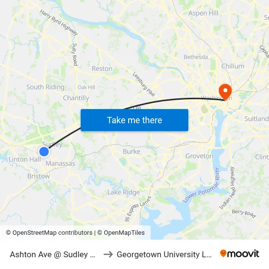 Ashton Ave @ Sudley Manor Dr to Georgetown University Law Center map