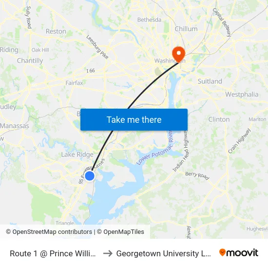 Route 1 @ Prince William Pkwy to Georgetown University Law Center map