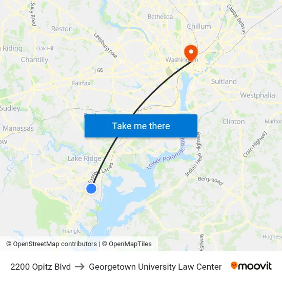 2200 Opitz Blvd to Georgetown University Law Center map
