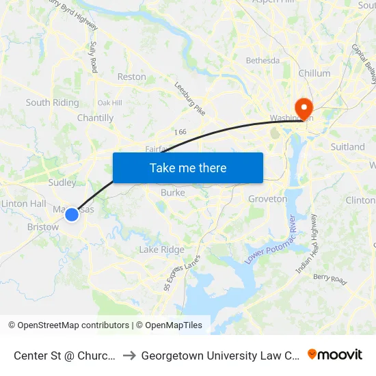 Center St @ Church St to Georgetown University Law Center map