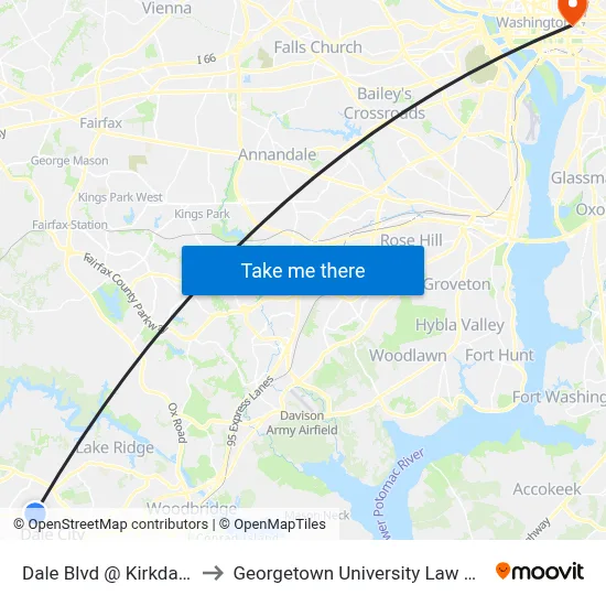 Dale Blvd @ Kirkdale Dr to Georgetown University Law Center map