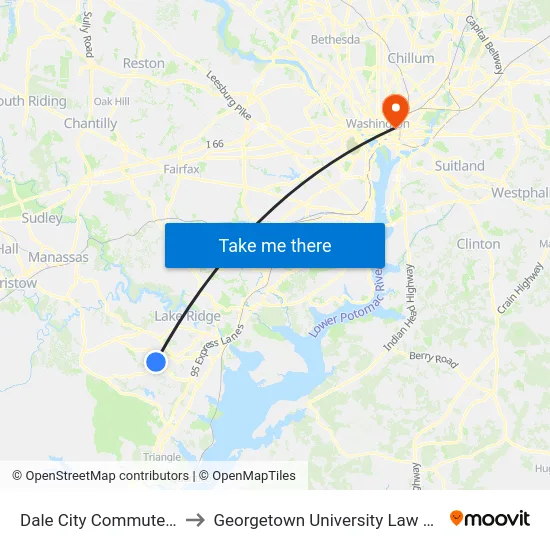Dale City Commuter Lot to Georgetown University Law Center map