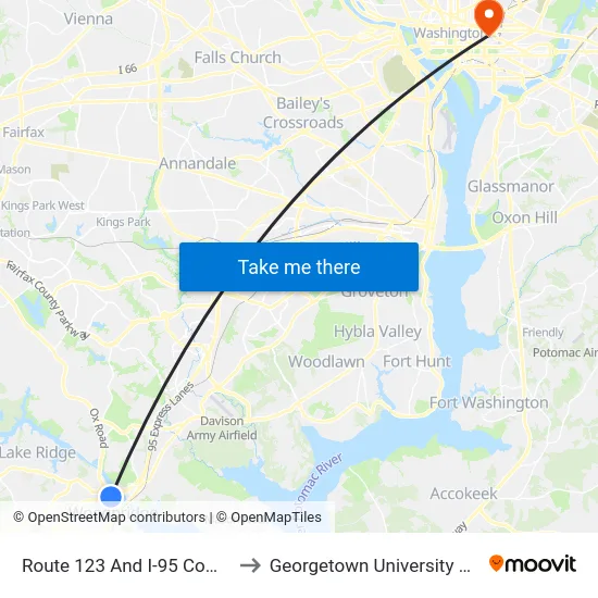 Route 123 And I-95  Commuter Lot to Georgetown University Law Center map