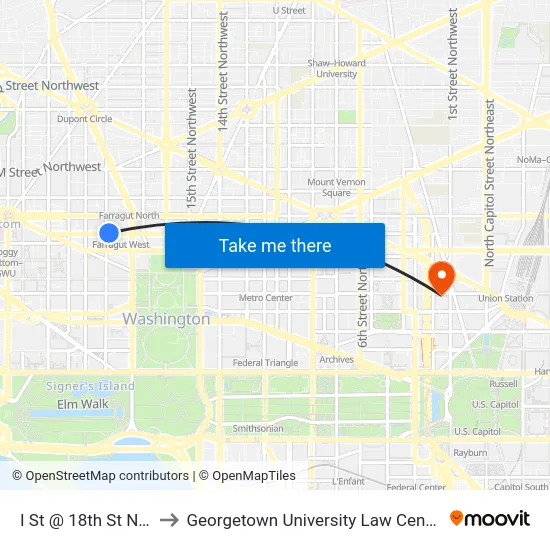 I St @ 18th St NW to Georgetown University Law Center map
