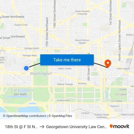 18th St @ F St NW to Georgetown University Law Center map