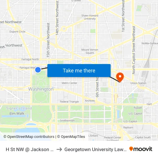 H St NW @  Jackson Pl NW to Georgetown University Law Center map