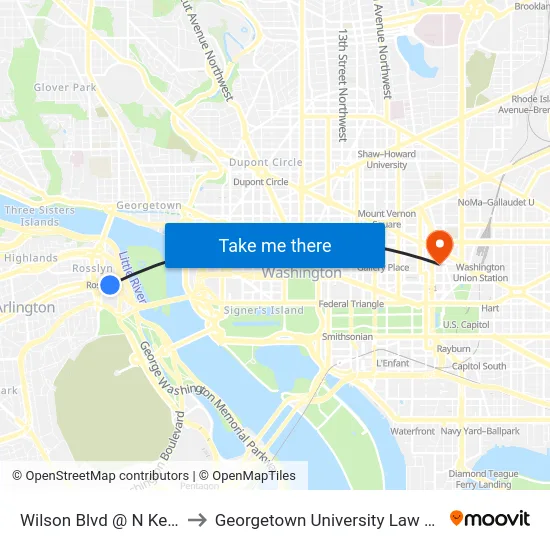 Wilson Blvd @ N Kent St to Georgetown University Law Center map