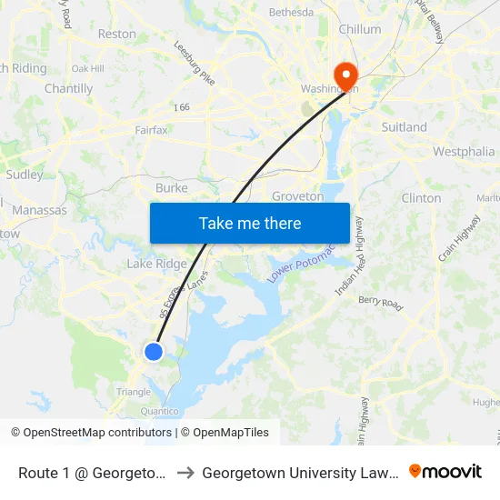 Route 1 @ Georgetown Rd to Georgetown University Law Center map