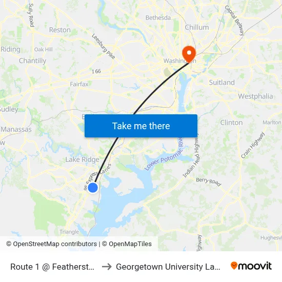 Route 1 @ Featherstone Rd to Georgetown University Law Center map